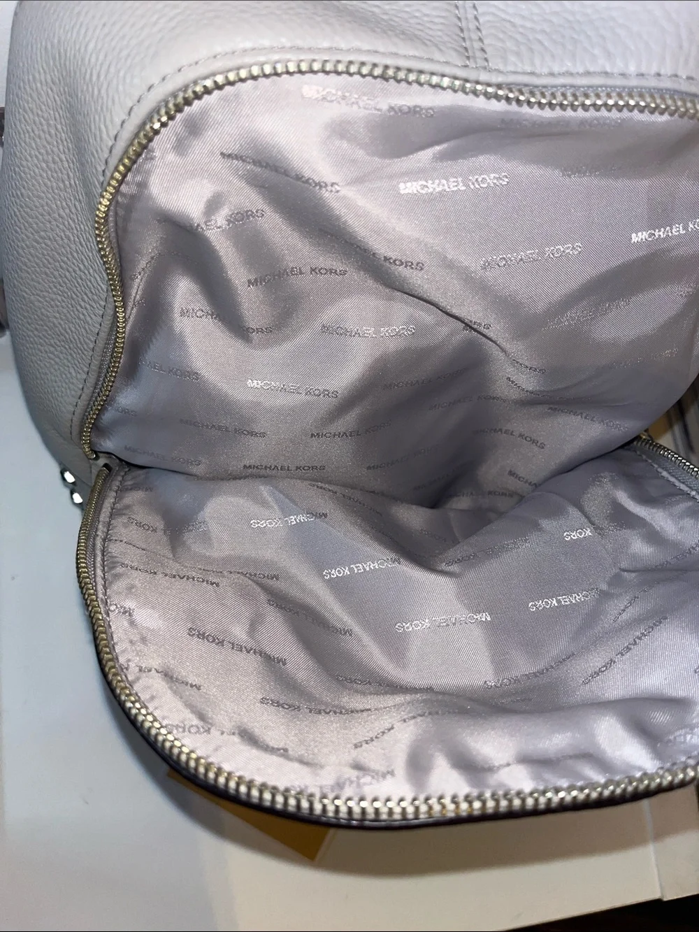 NWOT MICHAEL KORS REA STUDDED GRAY PEBBLED LEATHER BACKPACK